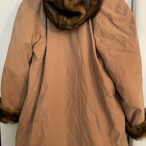 Elegant Tan Coat with Faux Fur Trim